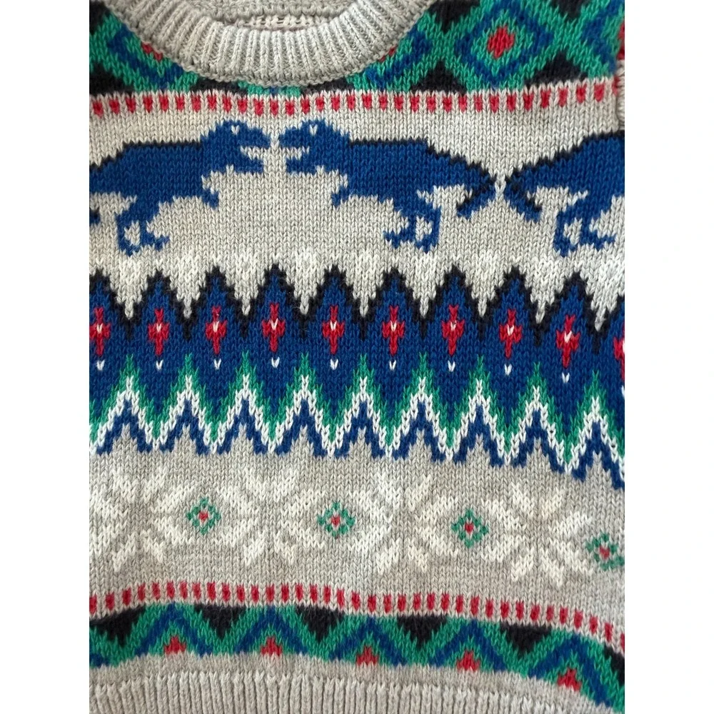 OshKosh Bgosh Baby Boy Dinosaur Fair Isle Sweater Gray Blue 3M